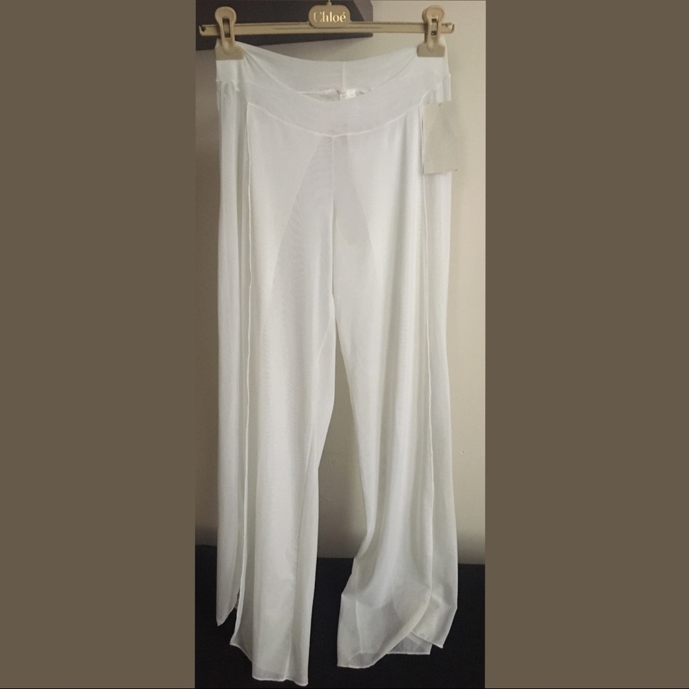 White Summer Bikini Pant CoverUp Sheer Slit Bottom